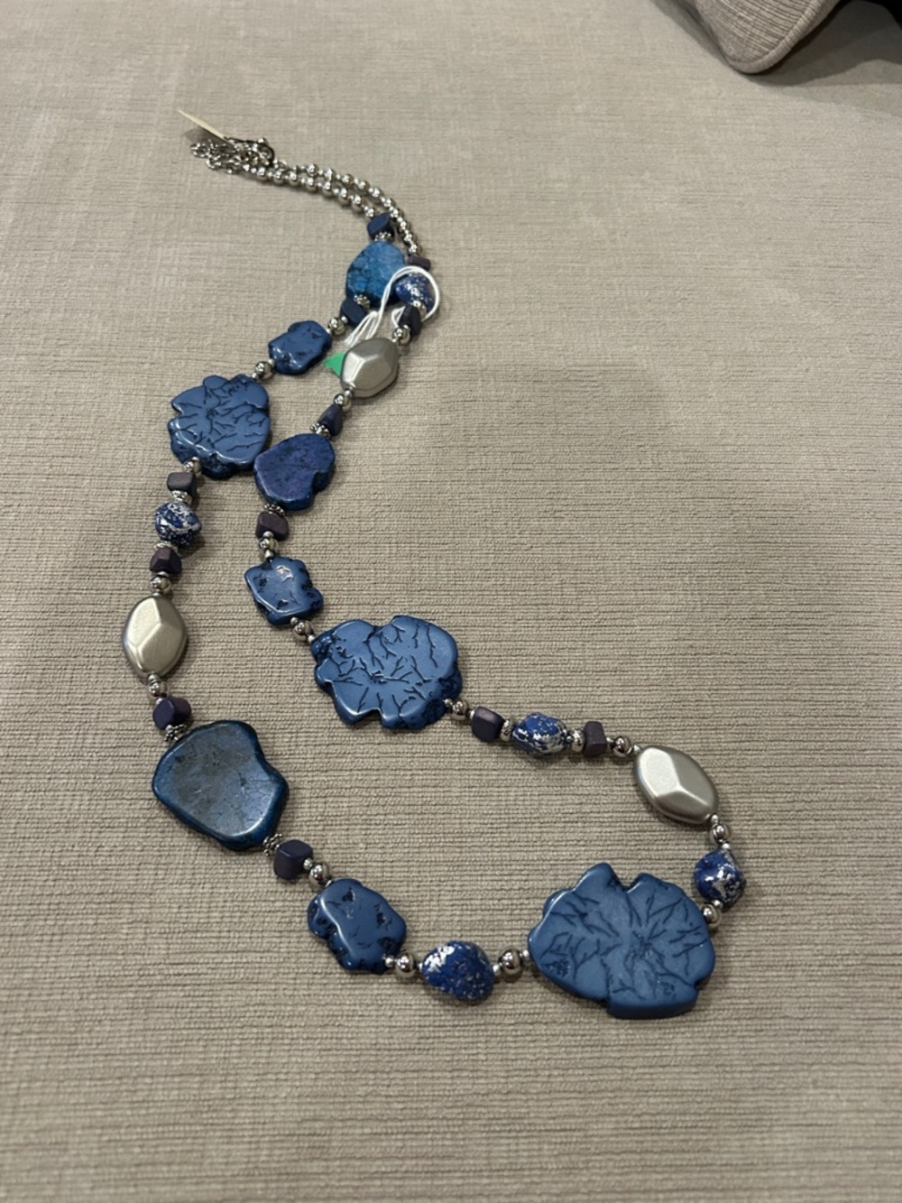 Chico's Blue and Silver Floral Linked Necklace